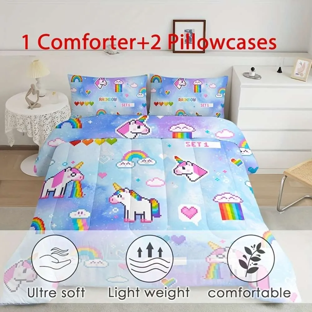 Dekbedovertrek 3 Galaxy Unicorn Dekter Sets Twin Size, kleurrijke schattige dieren voor meisjes jongens volwassenen, 3 -delige bed in een tas, ultra zachte microfiber seizoen abstracte beddengoed set