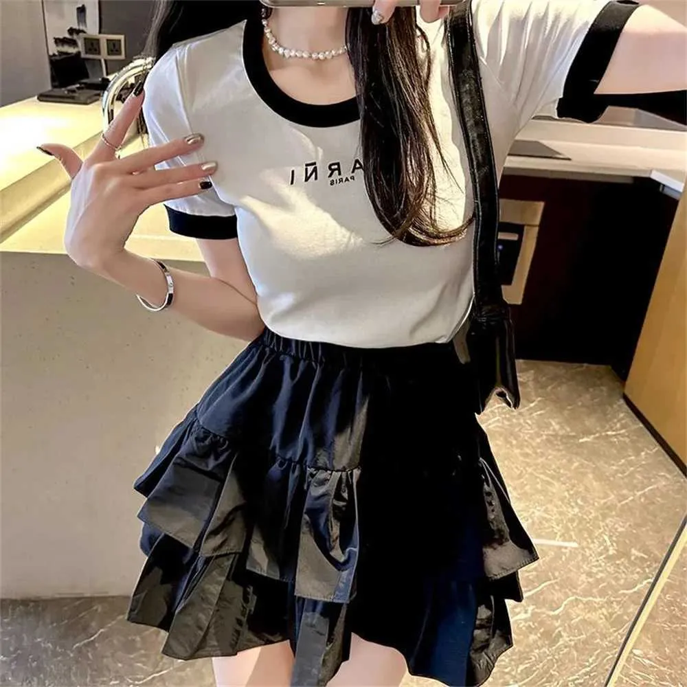 Skirts Girls sweet Cake Skirt Women Streetwear 2XL Black White French Style Summer Elastic Waist Mini Skirt School Ruffles Short Skirt