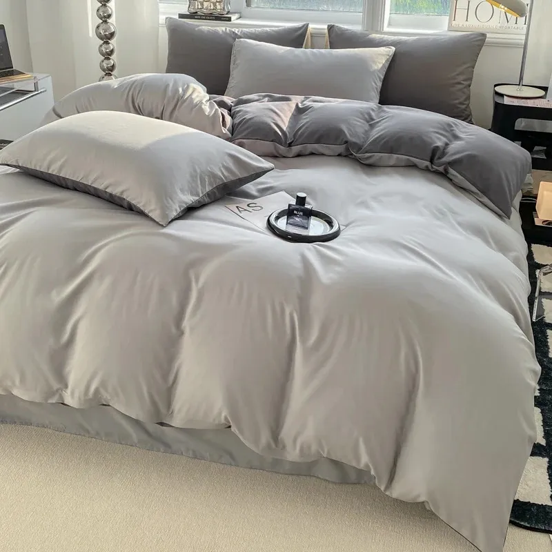 INS Style Solid Color Peed Cover Set Washed Cotton Bedlothes Comforter Pillsalce Soft Beding Sets Sets Крышки стеганых одеялов 220x240 240506
