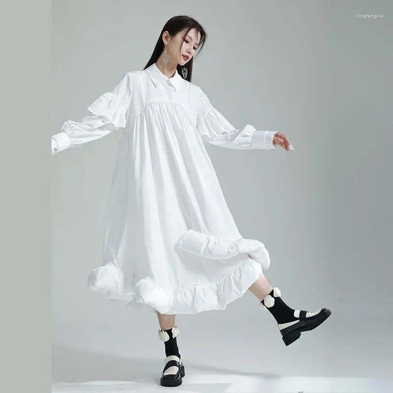 Bluzki damskie Zhongchuang Rizhen 2024 Odwracalny design luźny i odchudzający dużą sukienkę na spódnicę z długim rękawem dla dzieci