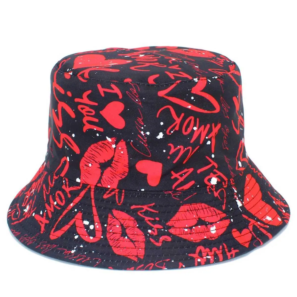 Cappelli larghi cappelli da secchio cappelli a secchio Cappelli labbra baci di moda Summer Beach da sole Outdoor Set di cappelli da sole Fisherman C Men and Women J240506