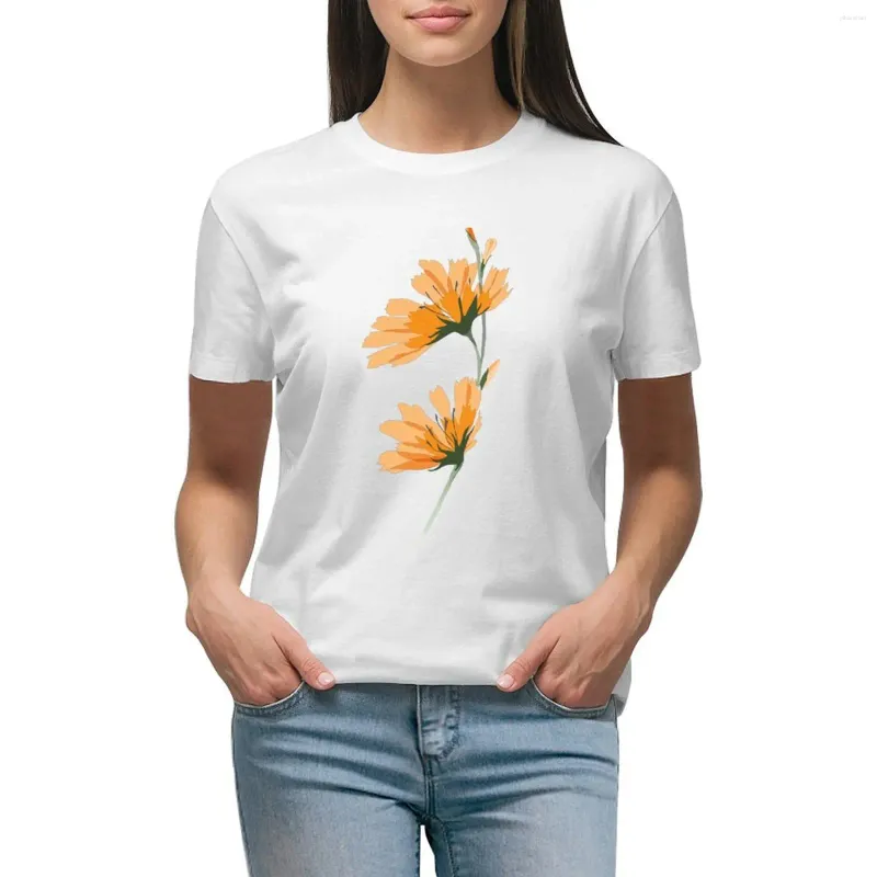 Polos da donna T-shirt Flowers Orange Tops Summer Tops Korean Fashion Short Short Tee Womans Abbigliamento