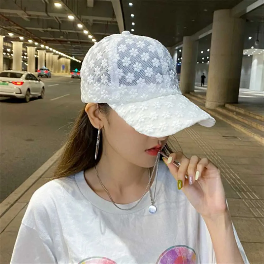 Ball Caps Lace Hat Womens Thin Baseball Summer Sunscreen Hollow Breathable C Sweet J240506