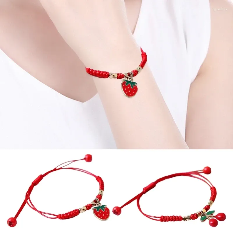 Charm Bracelets Set Of 2 Handmade Elegant Strawberry/Cherry Pendant Woven Hand Rope For Friend Couple