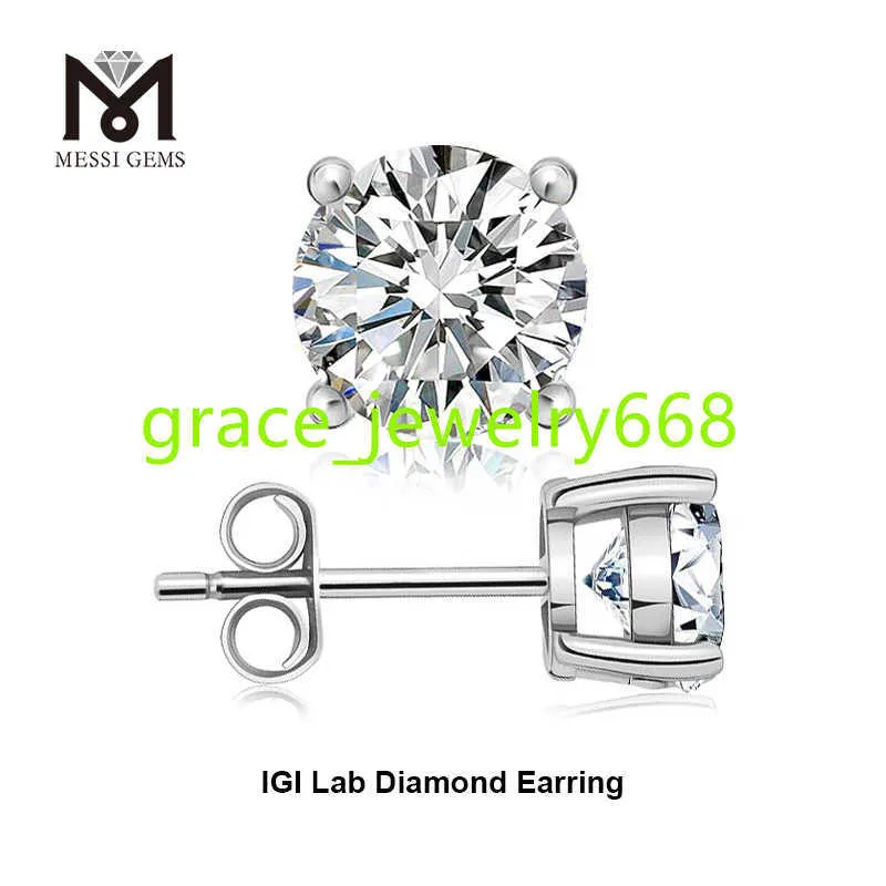 IGI CVD 0.3CT 0.5CT 1CT 2CT D VS1 14K GOLD Four Claws Stud Classic Tasarım Laboratuvarı Büyümüş Elmas Küpe