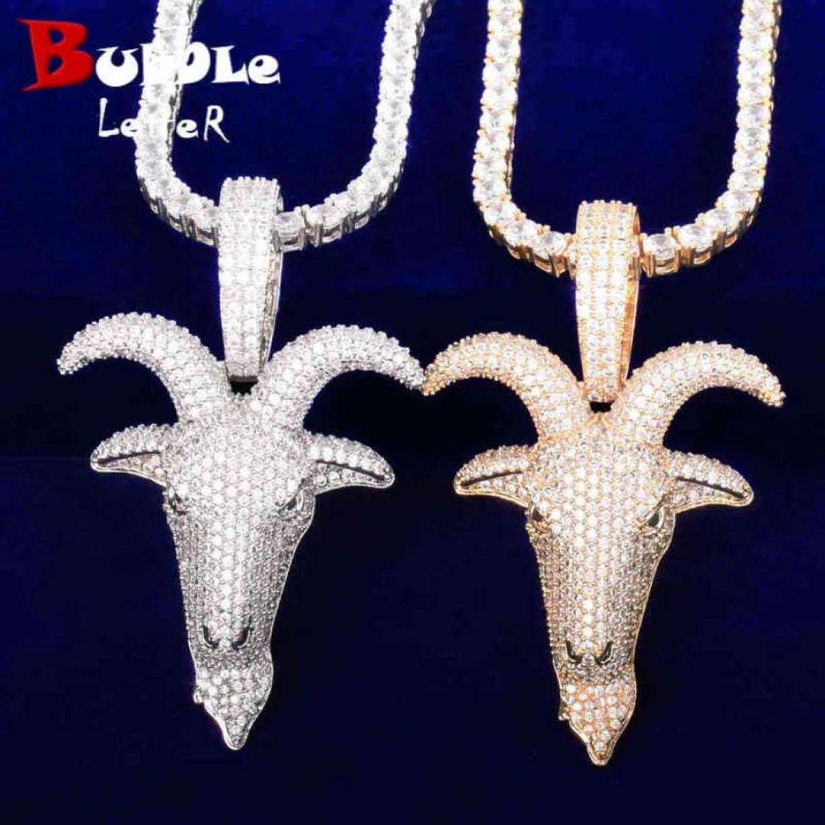 Animal Sheep Head Pinging Gold Color Bated AAA Zircon Hip Hop Colar para Men Jewelry Chain Jóias 2208026235062