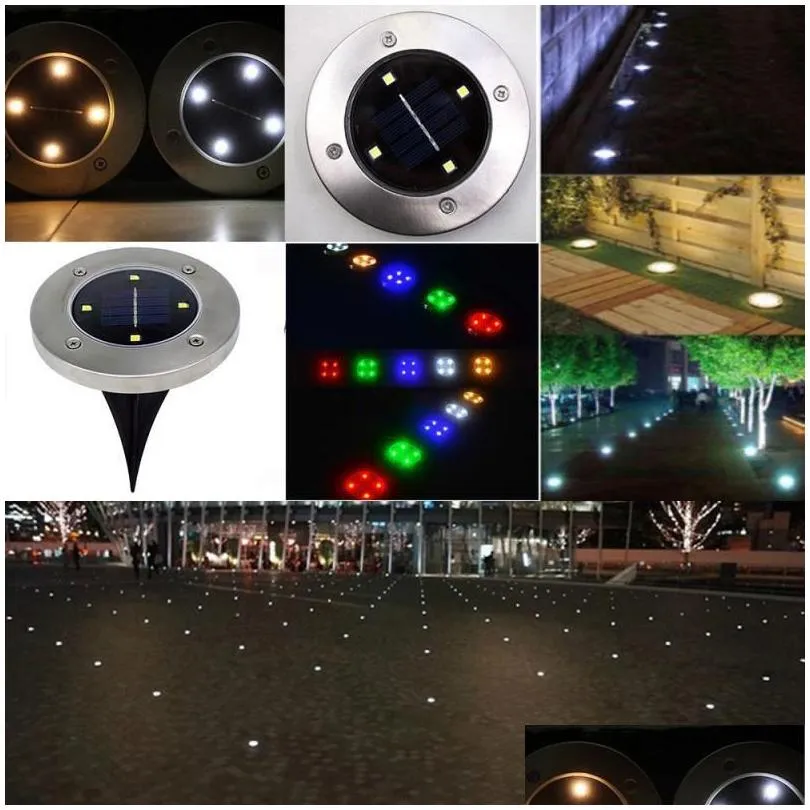 Solar Garden Lights IP65 Waterproof 2LED 4LED 8LED Outdoor Ground Lamp Landscape Lawn Yard Stair Underground Buried Night Light Home D DHHWQ