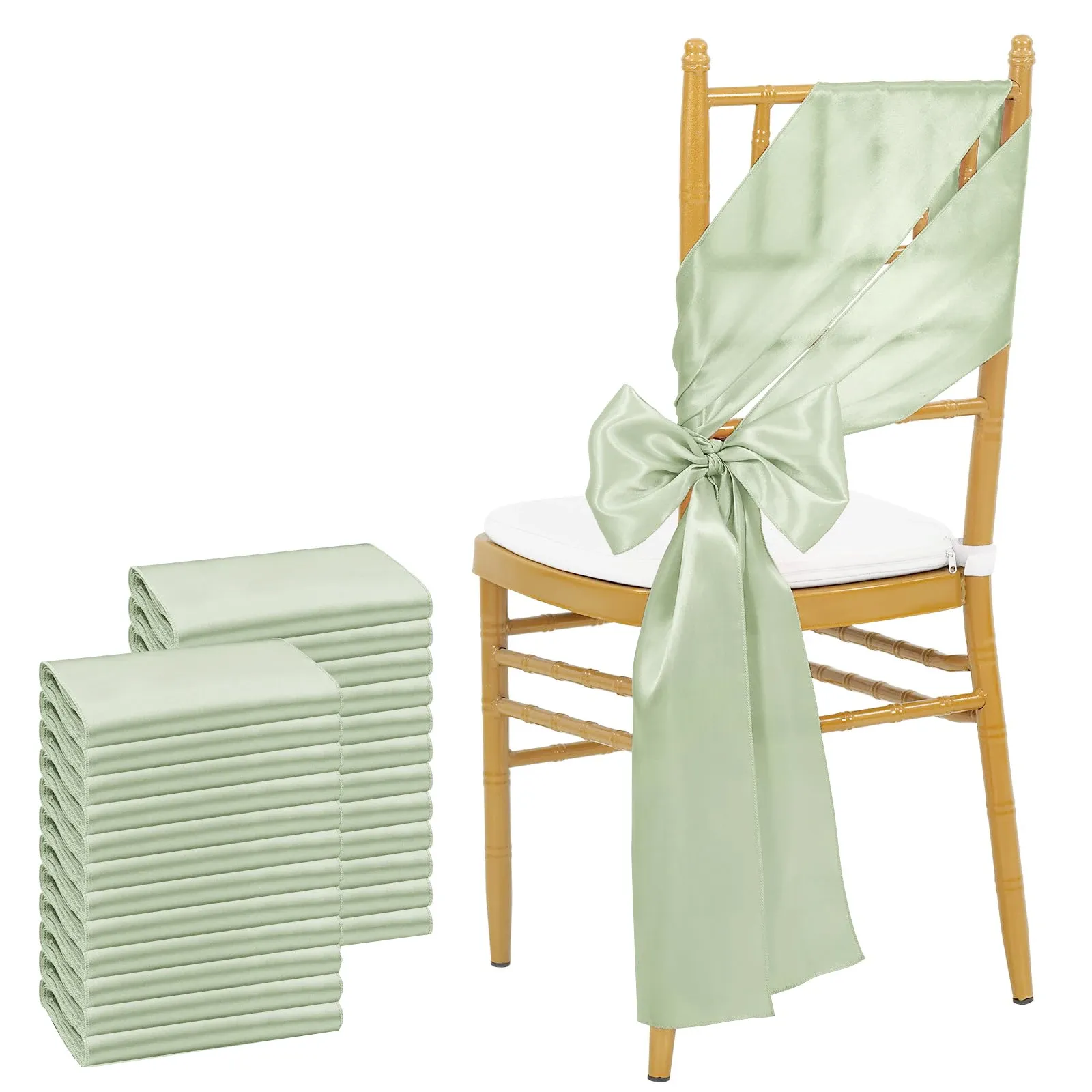 Sashes Sage Green 24pcs 17x275cm Satin chaise Sashes Bows Chair Cover Ribbons pour Banquet de mariage Party Baby Shower Event Event Decorations