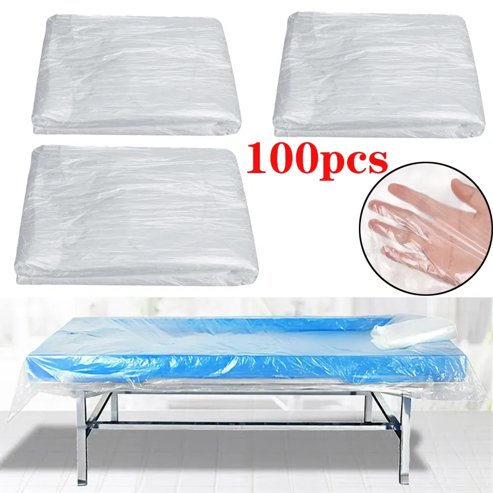 Treatments 100Pcs Transparent Disposable Film Couch Cover Bedspread SPA Massage Treatment Table Sheets Beauty Bed Waterproof Film Cover