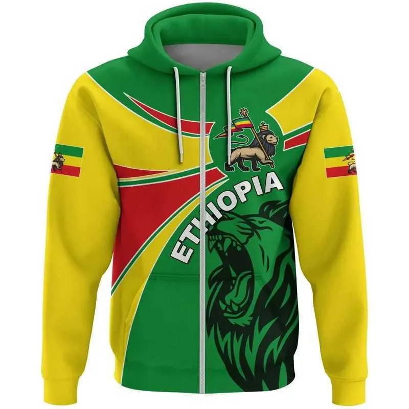 Heren Hoodies Sweatshirts Ethiopian Lion Badge Mens Grafische hoodie Zipper Hoodie Fashion Street Kleding Ethiopische ritssluiting Sportshirt Heren Hoodie Zipper Q240506