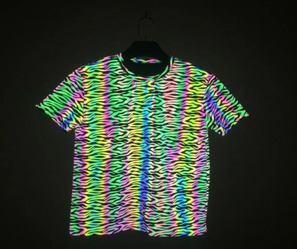 Männer039s T -Shirts Zebra Muster reflektierend T -Shirt Männer Harajuku Hip Hop Herren Fluoreszenz T -Shirts Casual Fashion Night Sporting CL2076943