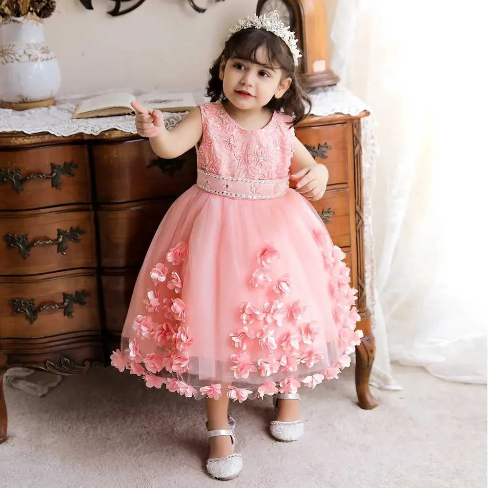 Mädchenkleider atemberaubende Baby kleine Mädchen bestickte Spitze Hochzeit Blume Mädchen Geburtstagsfeier Festzug formelles Kleid