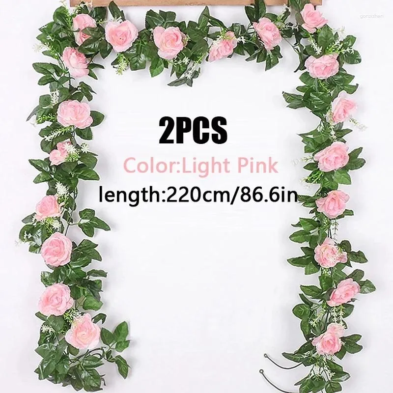 Fiori decorativi Docidaci 2 pezzi 2,2 m Artificiale bianco finta rosa appesa a vite piante foglie di ghirlanda decorazione per feste di nozze