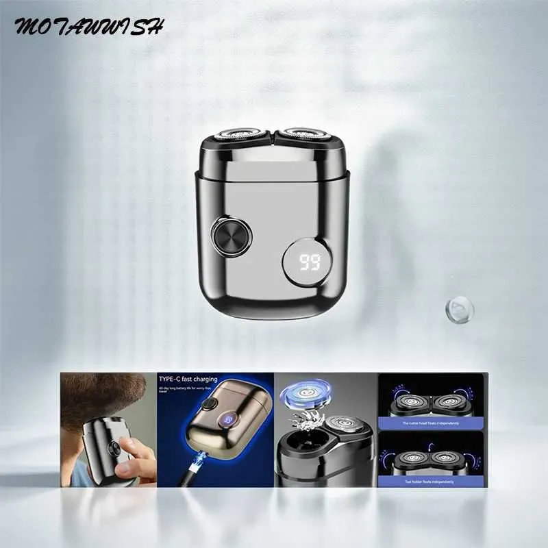 Electric Shavers MOTA Digital Display Electric Shaver Mini Double-head Shaver Portable Type-C Rechargeable Beard Shaver Y240503