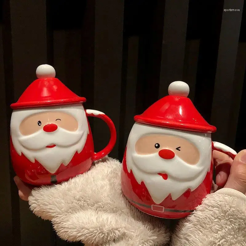 Mokken kerstpaar Stijl Melk beker Kerstman Claus Elk Shape Coffee Girl Cartoon Design 3D Ceramic Mok met Cover ZE03