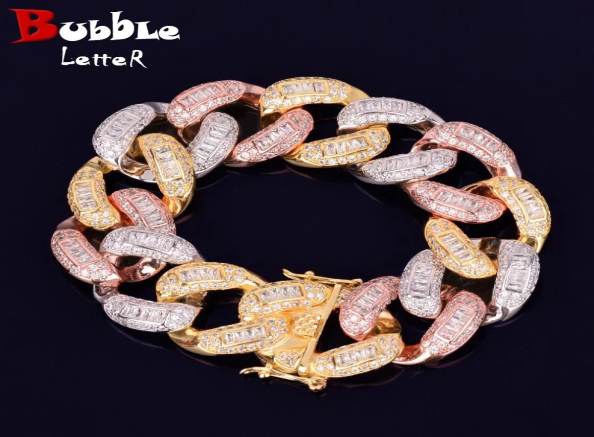 22 mm Baguette colorée Bracelet Zircon Miami Icedout Cuban Chaîne Heavy Material Copper Fashion Hip Hop Rock Street Charms Jewelry1003588