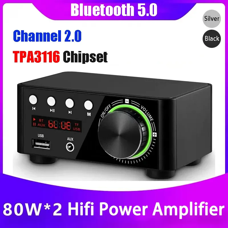 Amplifikatörler Bluetooth HiFi Güç Amplifikatörü 50WX2 TPA3116 Kanal 2.0 BT 5.0 Amp Ev Araba Dijital Sesli Amplifikatörler USB UDisk TF Müzik Çalar