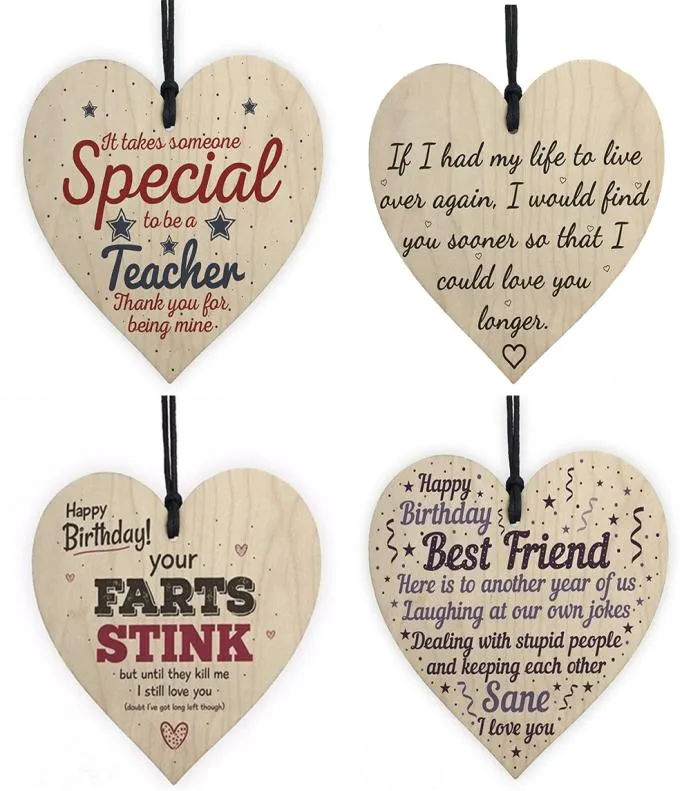 Noël en bois amour décorations de Noël cadeau plaque pendante coeur en forme de lettre d'amitié décoration de bouteille de vin suspendu tags w004506764491