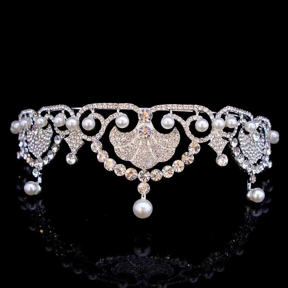 Headbands Kate William Royal Rhinestone Crystal Wedding Hair Crown Headwear Jewelry Crown Wedding Pearl Hair Accessories Bridal Hair Q240506