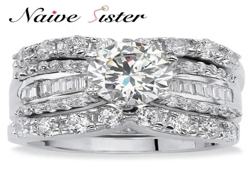 Роскошное модное серебряное кольцо свадебного кольца для женщин с мощеным микро цирконом хрустальной свадебные украшения 3pcsset Обручальное кольцо 9609521