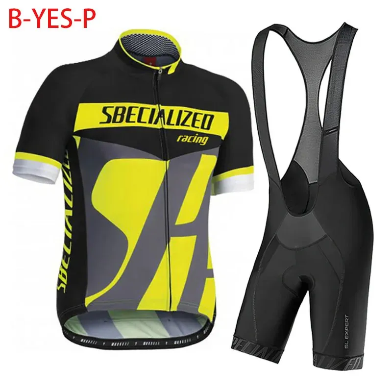 Gele fietsentrui Set mannen Kleding met korte mouwen MTB Bike Uniform Ropa Maillot Ciclismo Summer Road Bicycle Wear 240506