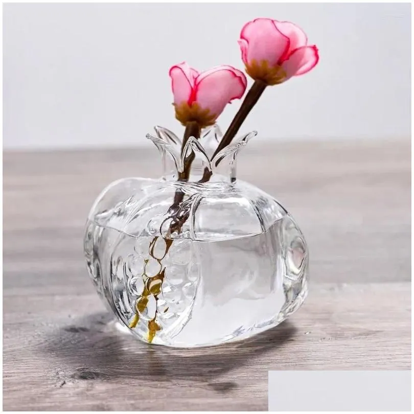 Vases Pomegranate Vase Glass Home décor Fruit Room Creative Cachepot Decoration Flower Drop Livrot Dhuht
