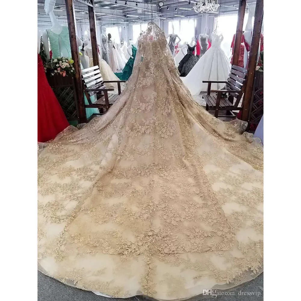 Ärmelkleid Kleid Champagner Kleider halbe Brauthochzeitsschaufel Necckline Lace Applique Perlen Tulle Chapel Zug Eine Linie maßgeschneiderte Plus -Größe Vestido de Novia