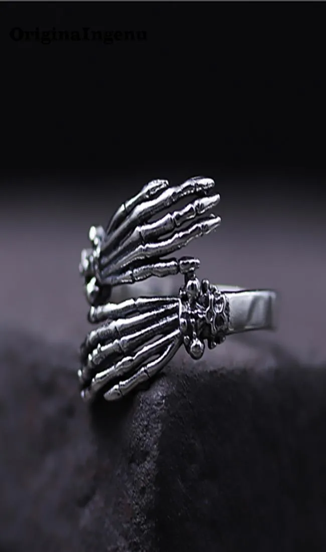 925 Ring Sterling Silver Ring vintage Punk Skulls Hand Charm Boho Minimalismo Presente de aniversário Haut femme Anilos Rings for Women Jewelry1508848