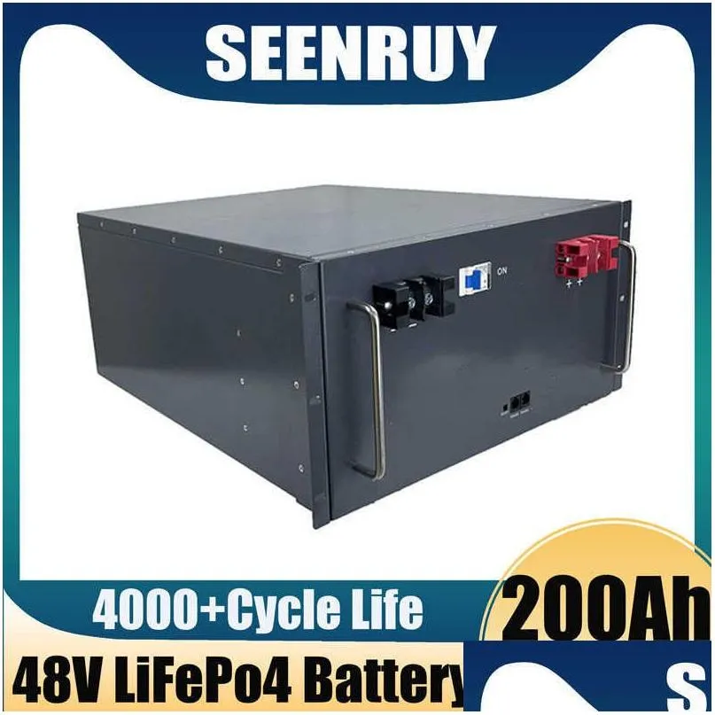 Batterien Seenruy 48V 200AH LIFEPO4 9,6 kWh Lithium Batterry Bluetooth App Eisenphosphat RS485 Kommunikationsbasis mit 10A -Ladegerät d dhnbj