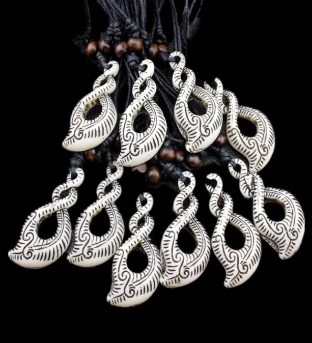 Cała część 12pcs w stylu plemiennym Maori Hook podwójny wisiorek Regulowany naszyjnik Amulet Prezenty dla mężczyzn kobiety MN17413829194