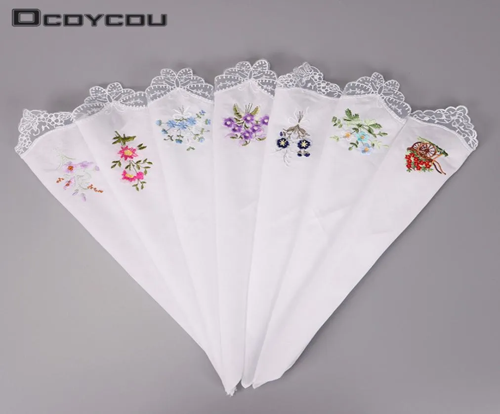 5pcs Vintage Cotton Girl Women Napkin Embroidered Butterfly Lace Flower Handkerchief C190413014012341