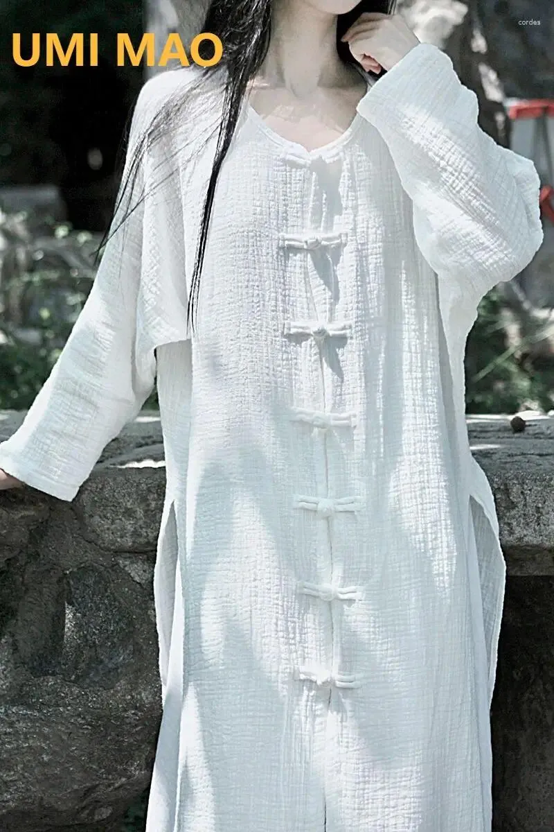 Vestes pour femmes Umi Mao Cotton Coat 2024 AUTUMNE COOL STYLE RETRO CHINOS PAN BOUTON Long Art Cardigan Femme Y2K