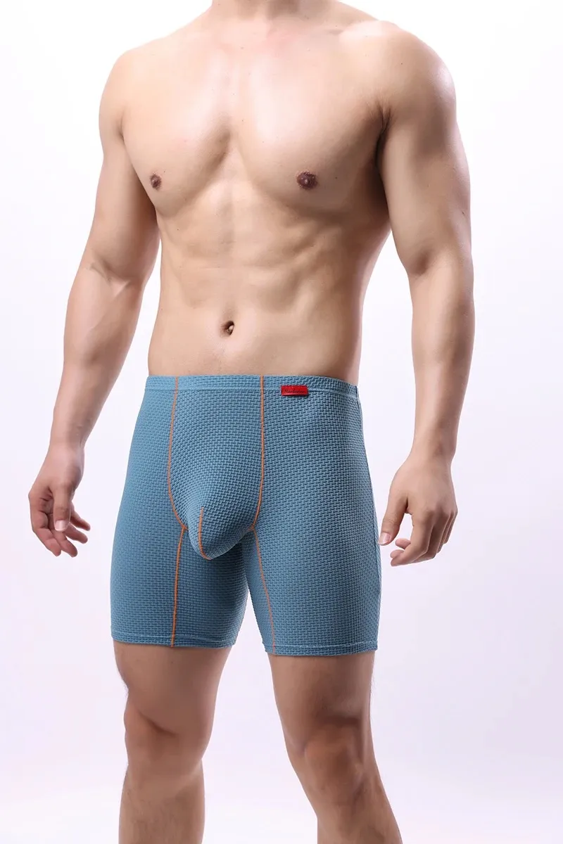 Calcinha de seda de gelo de calcinha de cueca masculina para homem para o homem respirável u bulge bolsa de perna longa de longa perna cueca calzoncilos