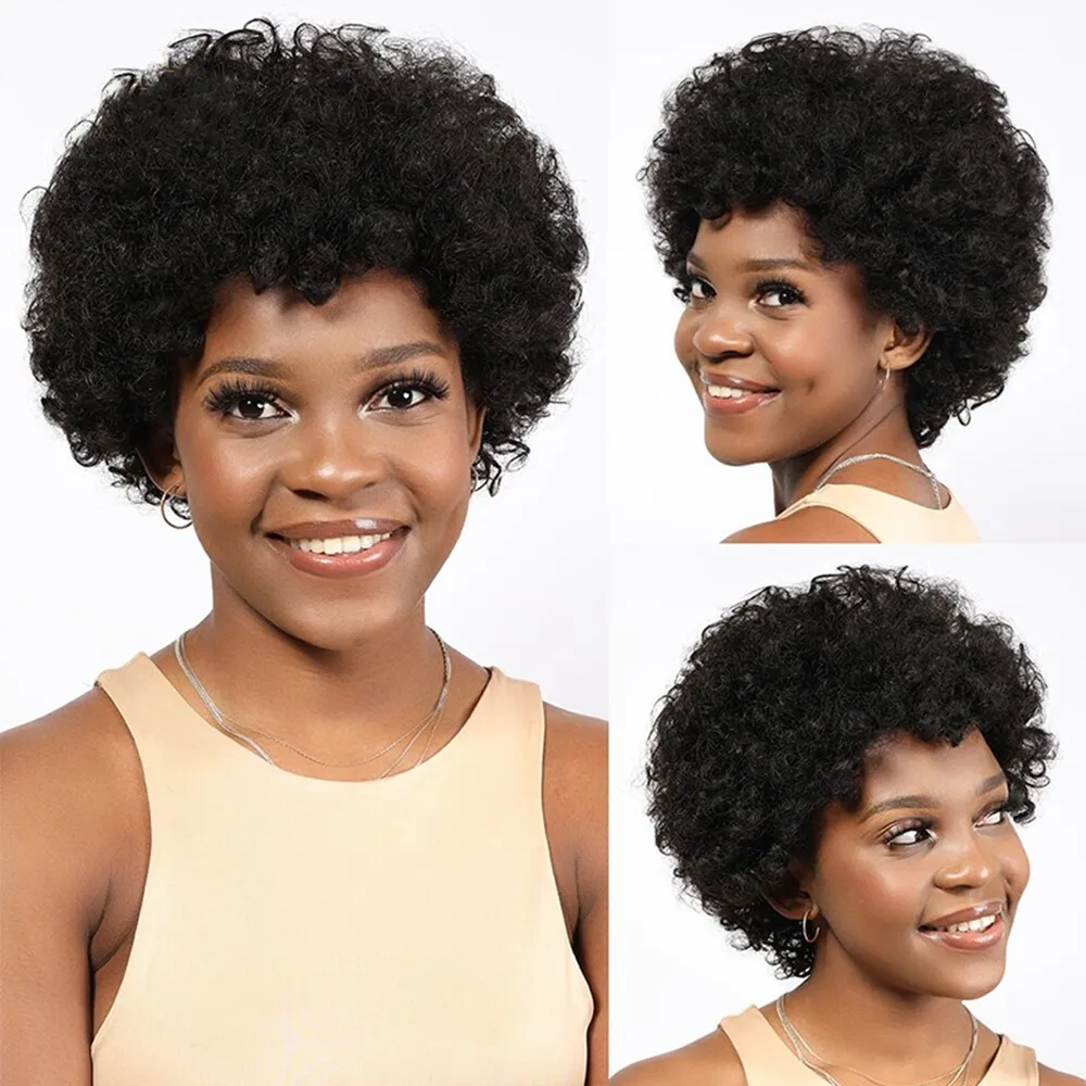 European hair Full Lace Human Hair Wigs For Black Women Peruvian Afro Kinky Curly U Part Wigs 100% Human Hair