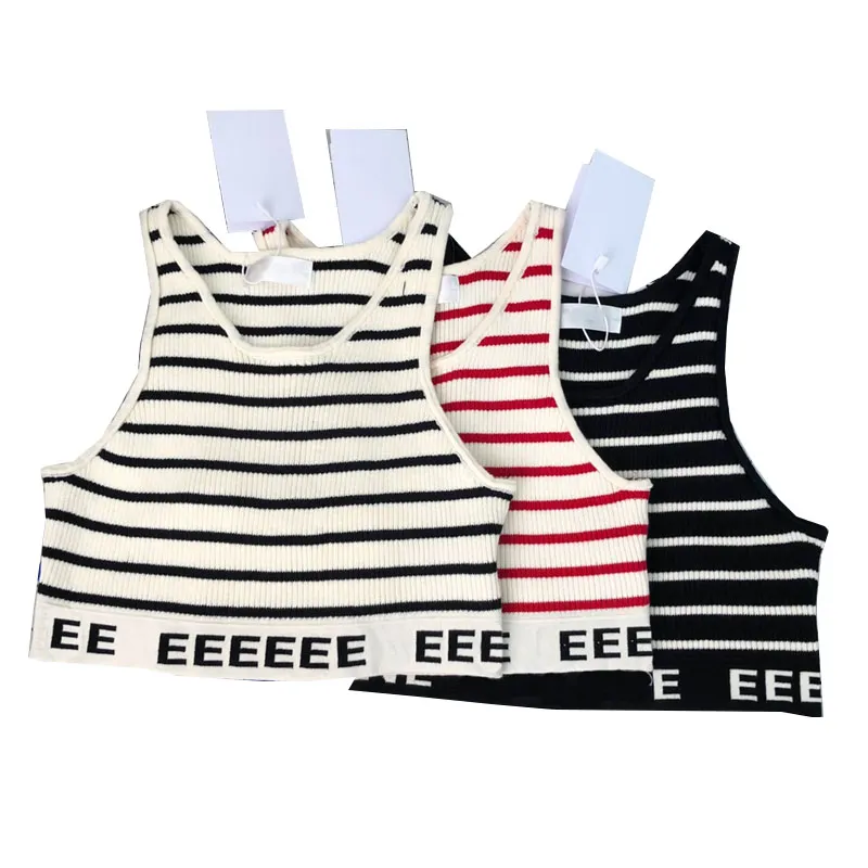 Gestreifte Weste Frauen Strick Tanktop Designer Sticker T -Shirts ärmellose atmungsaktive gestrickte Pullover Damen Sport Tops