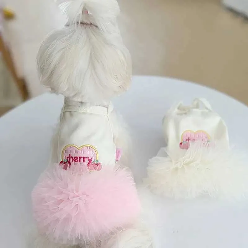 Hondenkleding mode kersen kanten pet rok kleren tutu puppy jurken trouwjurk kleding teddy mascotas kostuum H240506