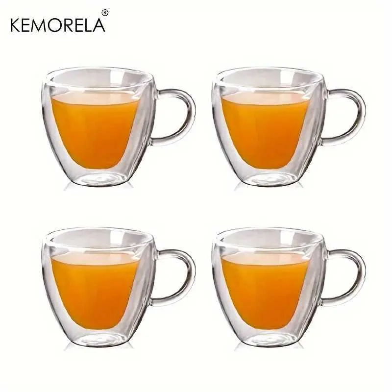 Tumbler 4 pcs a doppio strato tazza di vetro trasparente a tazza alta succo di borosilicato ad alta forma del caffè resistente al calore con manico H240506