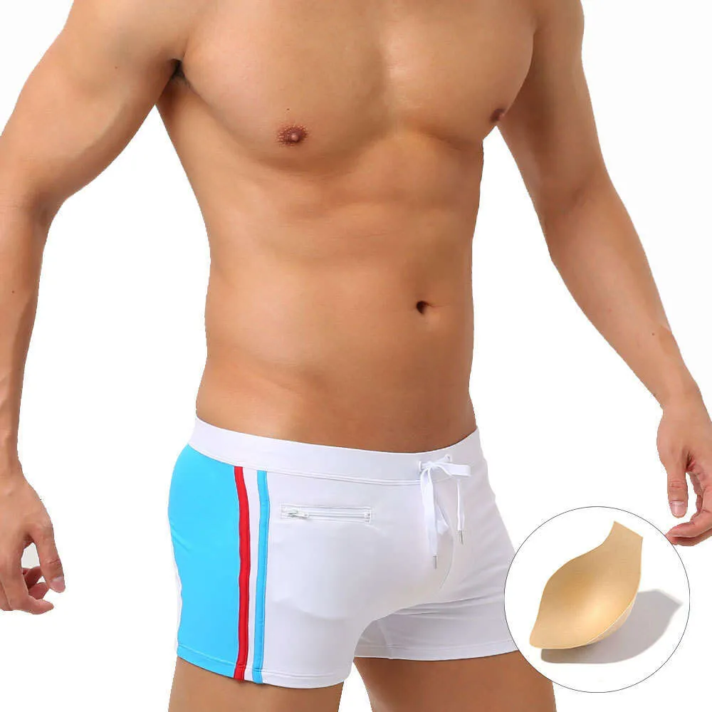 Calça de natação da moda de banho masculina de Uxh, calça de natação angulada plana com copo e calça de praia colorida de bolsa 3D anti -desbotamento