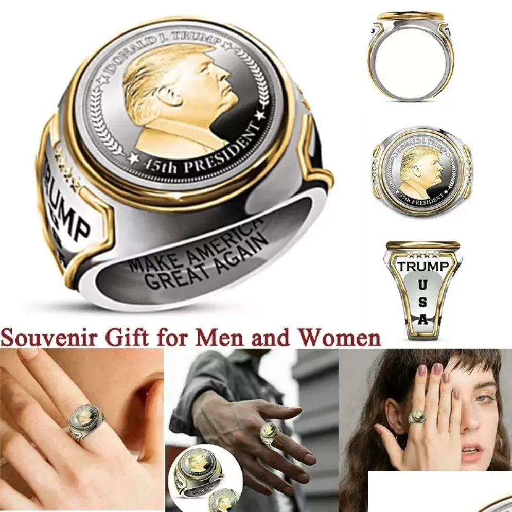 Party Favor Rings för män USA: s president Trump Mens smycken Tillbehör Tidsminne Souvenir Present Forts och kvinnor Storlek 7-12 Drop Deliver Dhhyd