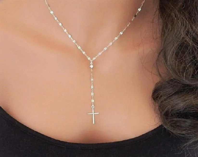 Fine Simple 18K Cross Cross Wiselant Naszyjnik Modna biżuteria Złota Srebrny Choker For Woman Lucky Jewelry Gifts2606388