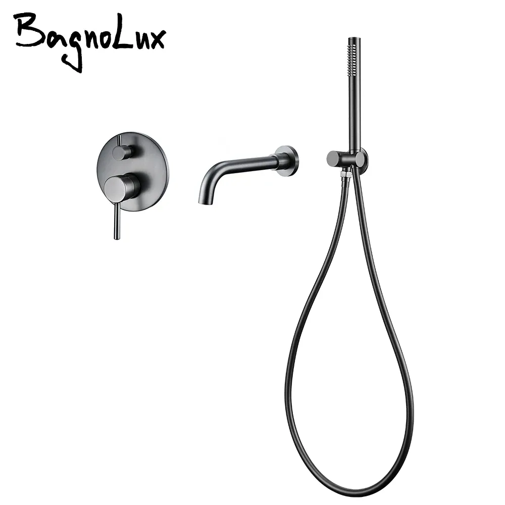 Régler le mélangeur de baignoire tape Set douche chaude et froide robinet de salle de bain brossé en acier stan sans acier avec support de montage mural