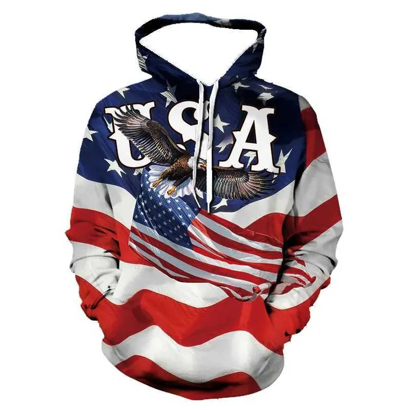 Sweats à capuche masculine Sweatshirts à la mode et cool Hoodies 3D Sweat à capuche imprimé Tendance Us Flag Eagle Mens Sweatshirt Childrens Casual Unisexe Pullover Q240506