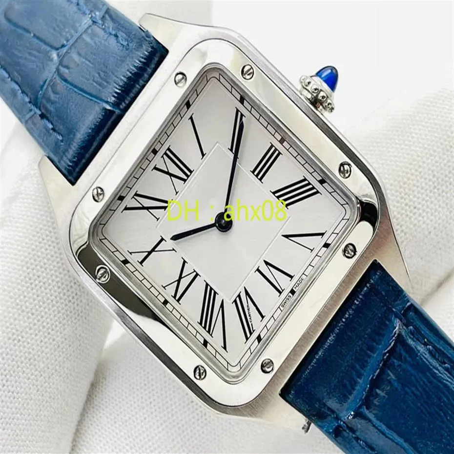 Par exemple, Dumont WSSA0022 WSSA0023 43 38 mm Amoureux du quartz suisse Montre pour femmes Womens Matchs Watches Arey Case Silver Diad Roman Markers Blue2823