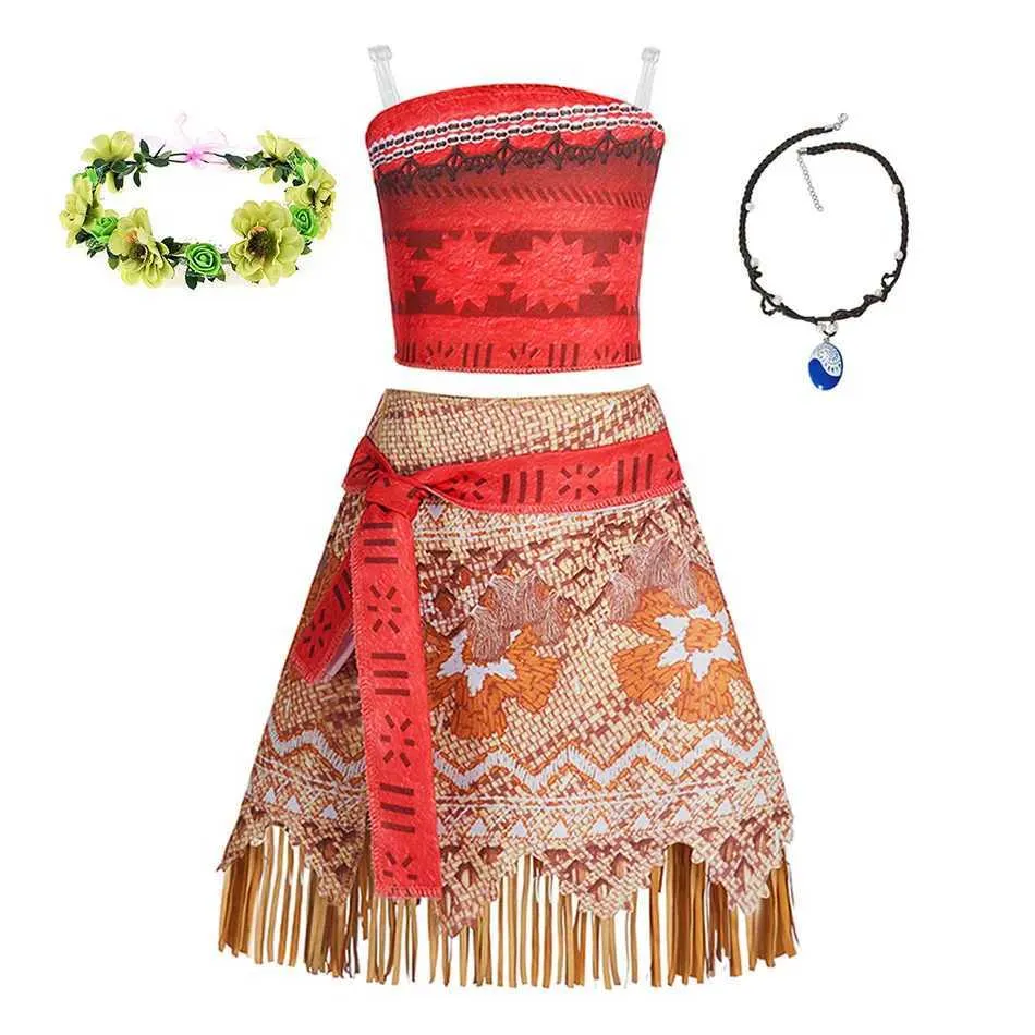 Girl's jurken meisje vaiana fantasy kinderen zomer carnaval tasel kleding kleding set kinderen prinses feest elegante jurk kerstmoana costumel2405