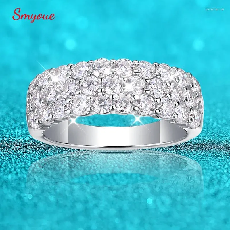 Cluster ringen Smyoue 1.8/2,5 mm sprankelend alle Moissanite voor vrouwen 3 rij ontwerplab Diamond 925 Sterling Silver 1/3 Eternity Bands