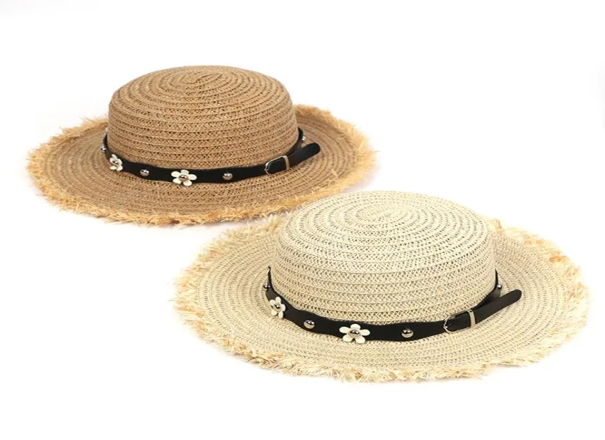 Летняя шляпа пляж Женщины Солнца Соломенная Шляпа Случайная регулируемая квартира кожаная кожаная цветочная дышащая соломенная шляпа
