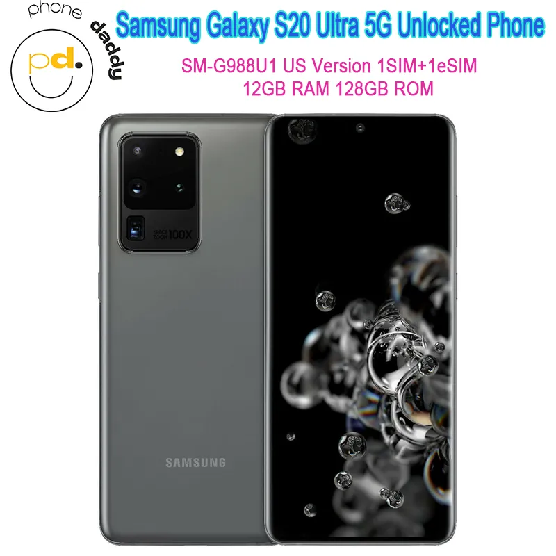 Samsung Galaxy original Samsung S20 Ultra G988U1 5G Celular 5 GB RAM 128GB ROM 6.9 '' Snapdragon 865 Octacore Quad desbloqueado Mobilephone