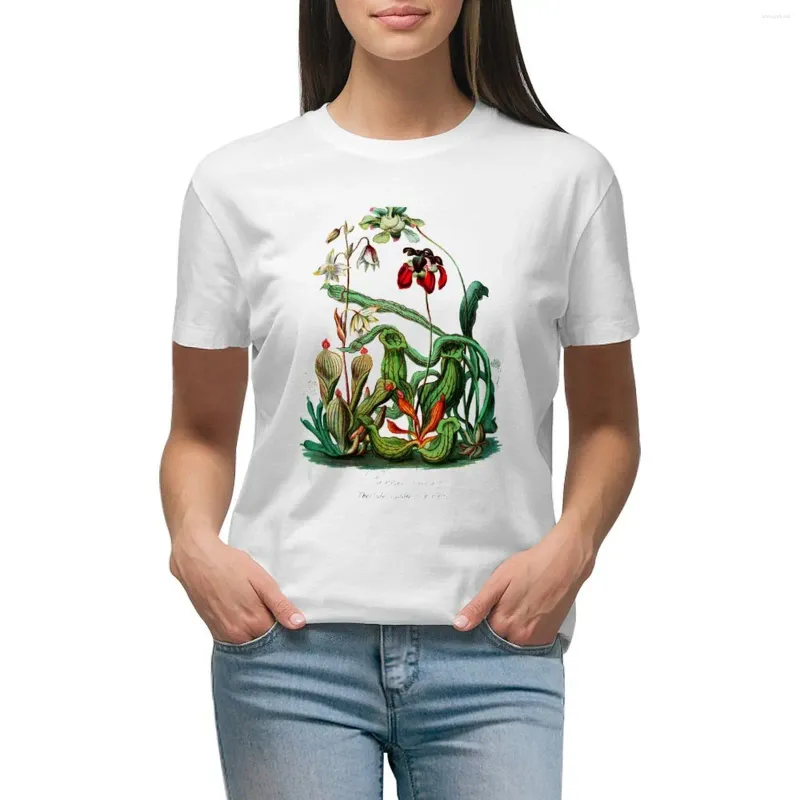 Kadın Polos Kesen Bitkiler Vintage Sarracenia Botanik T-Shirt Estetik Giyim Kawaii Giysileri Sevimli Üstler Kadınlar İçin Tshirts