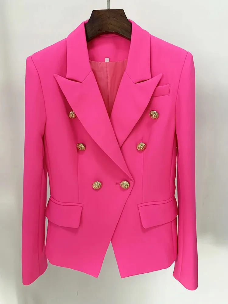 High Street Stijlvolle Designer Blazer Dames Classic Double Breasted Metal Knopen Slim Fitting Jacket Pink 240424