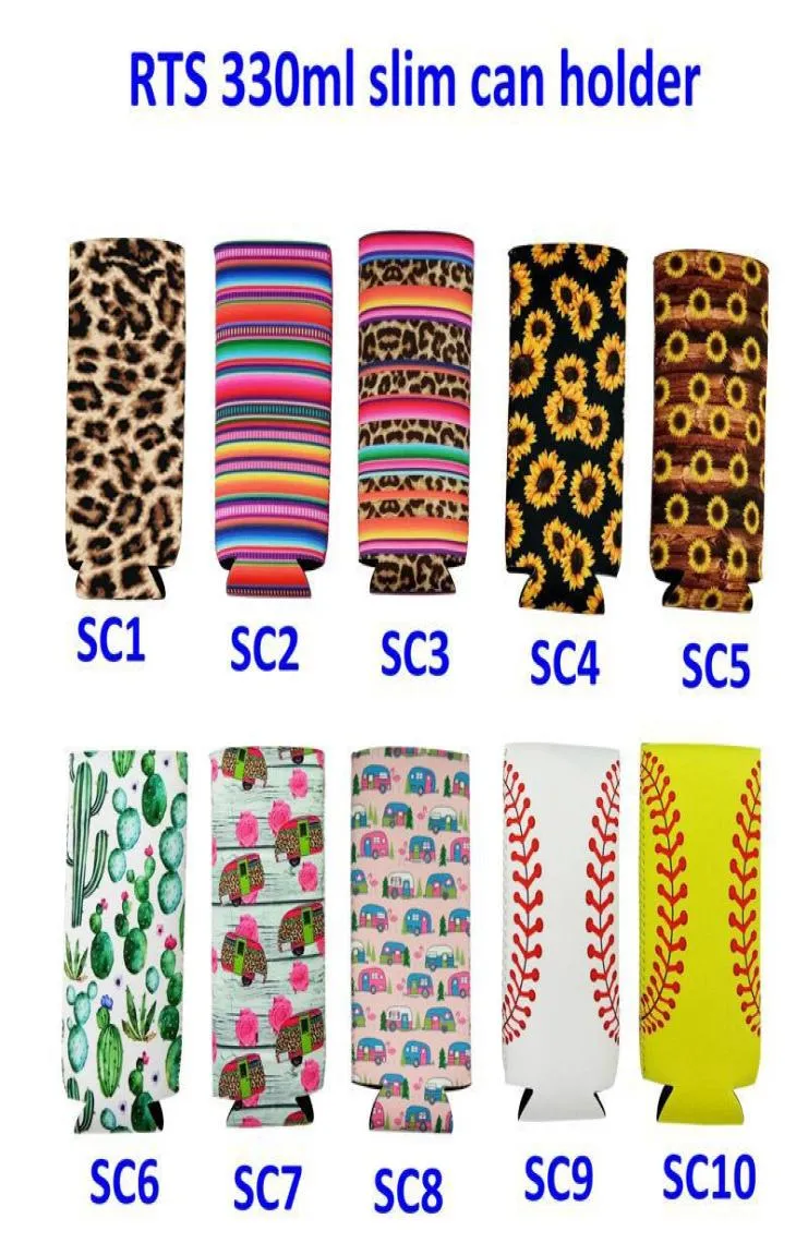 Slim Can Biersisolatoren Premium Neopren Getränkekühler zusammenklappbarer Cola -Soda -Flasche Koozies Cactus Leopard Can Sleeve ST6689653014